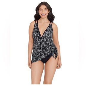 Trimshaper Tracey All Over Control Black and White Polka Dot One Piece Swimdress